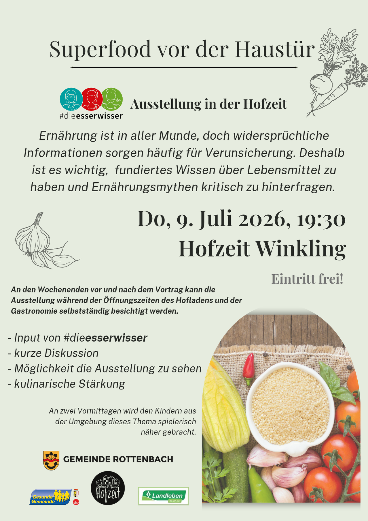 Ausstellung in der Hofzeit. Input von #dieesserwisser. Kurze Diskussion. Ausstellung sehen. Kulinarische Stärkung. Eintritt frei!