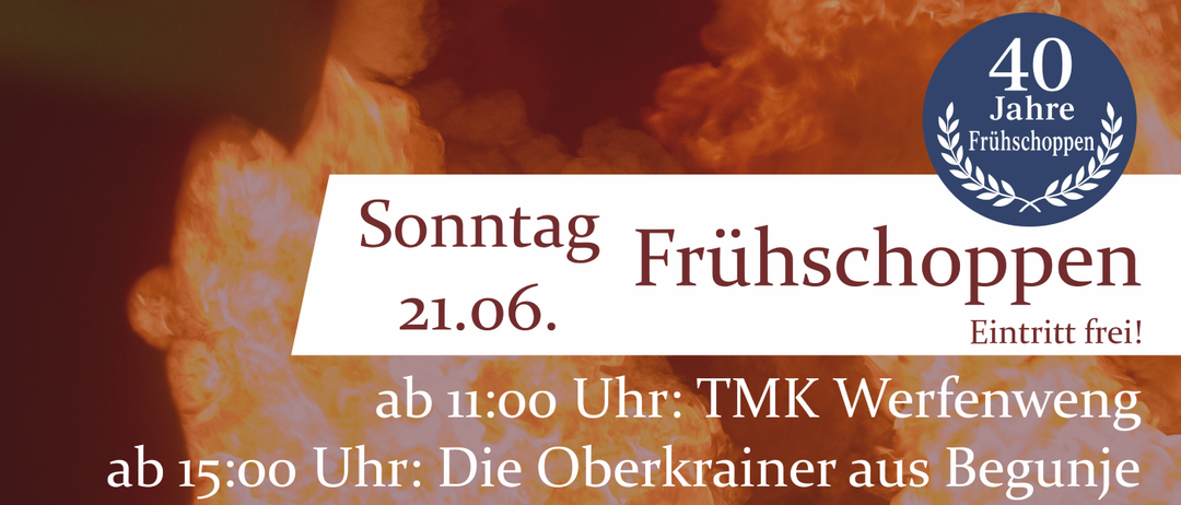 Plakat für eine Familienveranstaltung mit Musik, Essen und einem Spielplatz für Kinder. Mit Auftritten von Bands und einer Feier zum 40-jährigen Jubiläum. Eintritt frei!
