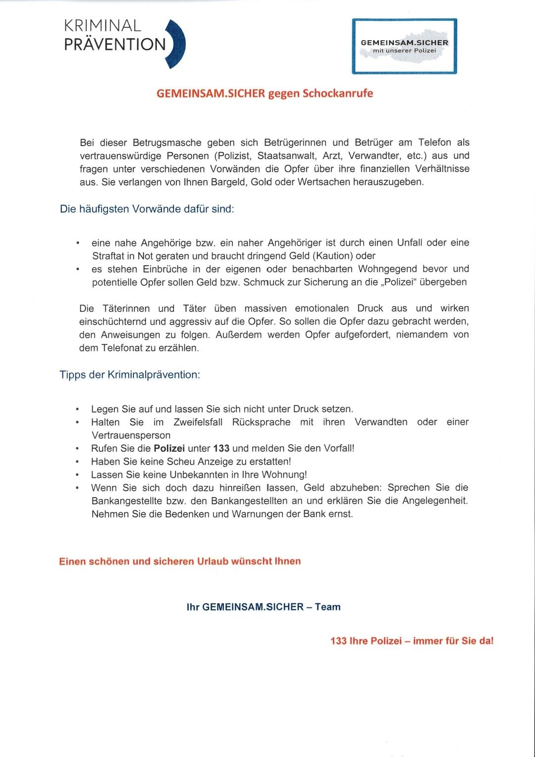 Kriminalprävention: Tipps gegen Schockanrufe und Betrugsmaschen, GEMEINSAM.SICHER mit Ihrer Polizei