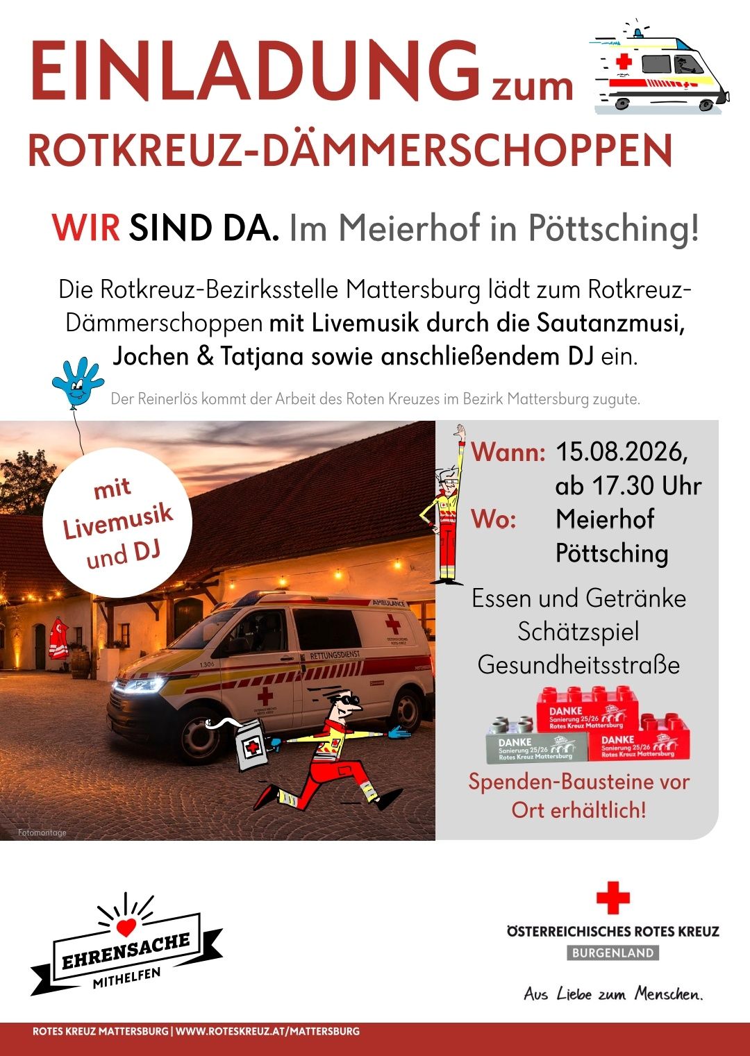 Rotkreuz-Dämmerschoppen Pöttsching mit Livemusik und DJ, Rettungsdienst-Van