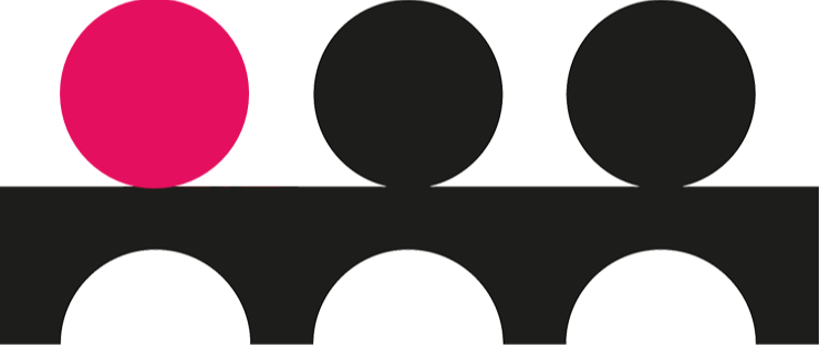 Ein Bild mit einem roten Kreis über drei schwarzen Kreisen, jeweils auf einer horizontalen Linie mit weißem Hintergrund.