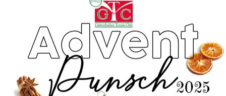 Werbeplakat für den Advent-Brunch 2025 im Guttenbacher Tennis Club. Mit Tennisball, Zimtstangen, Orangenscheiben und Tannenbaum. Beginn um 16 Uhr. Kostenloses Getränk für Selbstmitbringende.