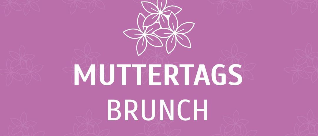 Poster mit lila Hintergrund, das den Text 'Blumen & Prosecco als Geschenk, Muttertags Brunch, Sonntag, 11.05.2025' zeigt.