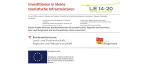 Das Dokument handelt von Investitionen in kleine touristische Infrastrukturen im Jahr 2024, unterstützt durch die Europäische Union, das Bundesministerium für Landwirtschaft, Regionen und Tourismus und das Land Burgenland. Das Projekt zielt auf die Entwicklung ländlicher Gebiete ab.