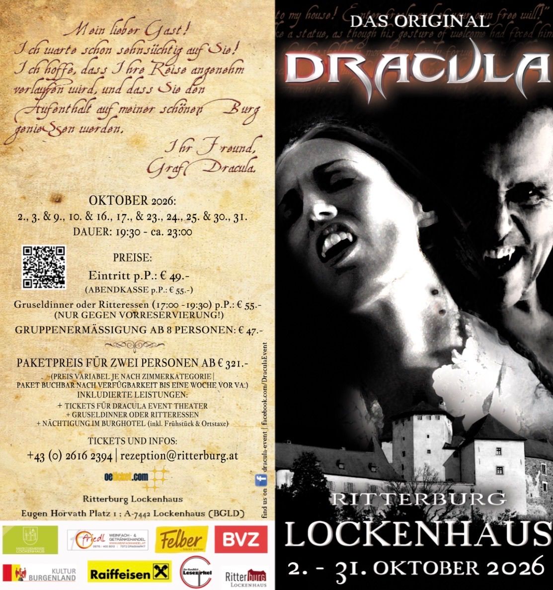 Dracula-Event auf Schloss Lockenhaus mit Gruseldinner und Übernachtung