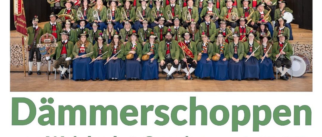 Ein Plakat mit einem Musikensemble in grünen Uniformen, betitelt 'Unterlandkampfen'. Die Veranstaltung ist 'Dämmerschoppen' an der 'Feuersbrunnen Kellergasse' zur Weinleseeröffnung am 29. August.