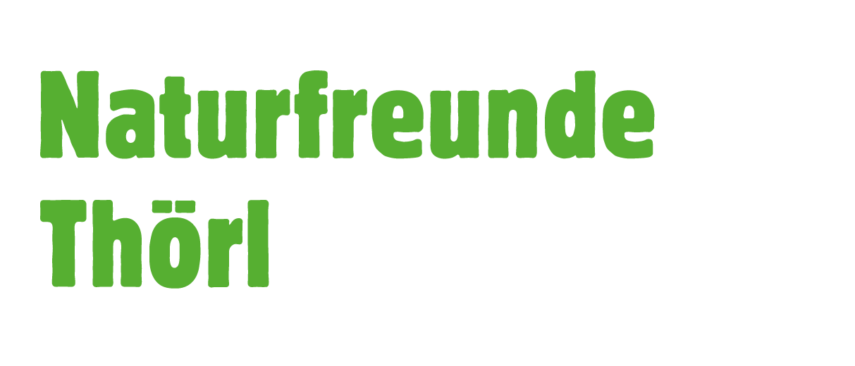 Das Bild zeigt die Worte 'Naturfreun Thorl' in grüner Schrift auf schwarzem Hintergrund. Der Text ist zentriert und in einer modernen serifenlosen Schrift gehalten.