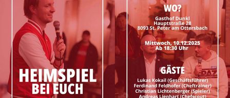 Der GAK kommt nach St. Peter am Ottersbach! Mit unserer nächsten RegiotOUR machen wir in den nächsten Monaten Station in der ganzen Steiermark, um mit euch - unseren Fans - ins Gespräch zu kommen.