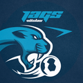 Das Bild zeigt das Logo eines Sportteams namens TAGG, dargestellt mit einem blauen Löwen, der einen Fußball beißt.