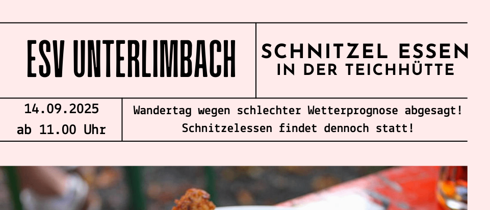 Ein Teller mit paniertem Schweinefleisch, einer Zitronenscheibe, Kartoffelpüree und einer Tomate steht auf einem Tisch. Das Bild hat einen rosa Rand.