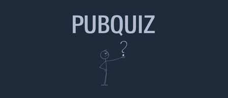 A stick figure stands on a blue background with a question mark above its head, holding a stick. The word 'PUBQUIZ' is displayed in white text above the stick figure.