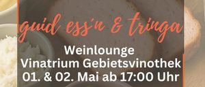 Essen und Weinprobe-Event im Vinatrium. 1. und 2. Mai ab 17:00 Uhr. Schüsseln mit Senf, Reis und Gewürzgurken mit Brotscheiben.