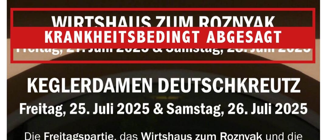 Ein Plakat für die Genuss Hoch 3 Weinlounge kündigt Öffnungszeiten an und informiert über eine bevorstehende Freitagsparty am 14. Juni 2025. Es erwähnt auch einen krankheitsbedingten Absagenhinweis.