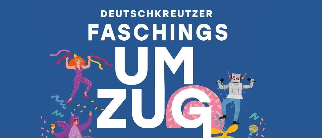 Eine Werbung für eine deutsche Modeveranstaltung mit Illustrationen einer Frau, eines Mannes und eines Roboters.