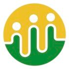 Ein kreisförmiges Logo mit drei stilisierten menschlichen Figuren in Gelb und Grün, die ein Wellenmuster bilden.