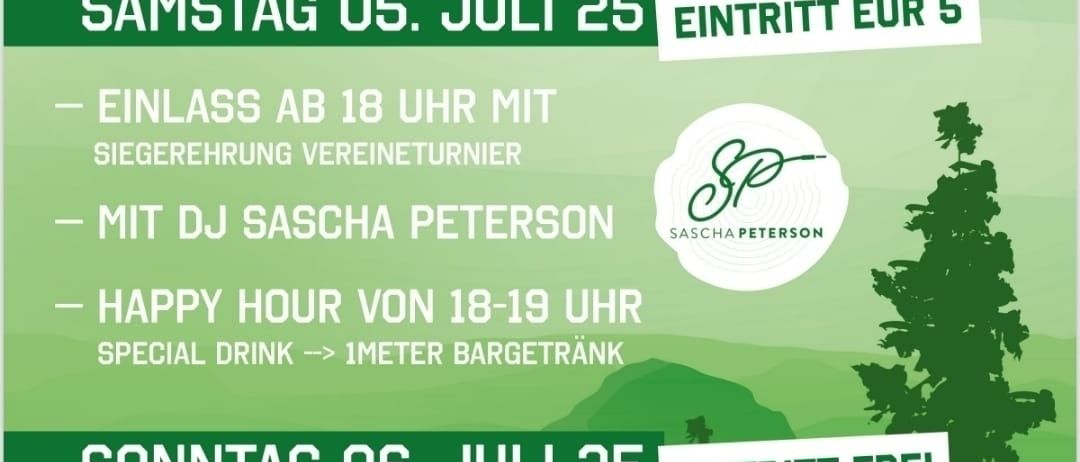 Das Waldfest findet am 05. und 06. Juli 2025 auf dem Waldfestgelände statt. Am Samstag kostet der Eintritt 5 EUR, Beginn um 18 Uhr mit DJ Sascha Peterson. Der Sonntag ist freier Eintritt, Beginn um 10 Uhr mit musikalischer Unterhaltung und Grill. Spezielle Getränke und Familienangebote sind verfügbar.
