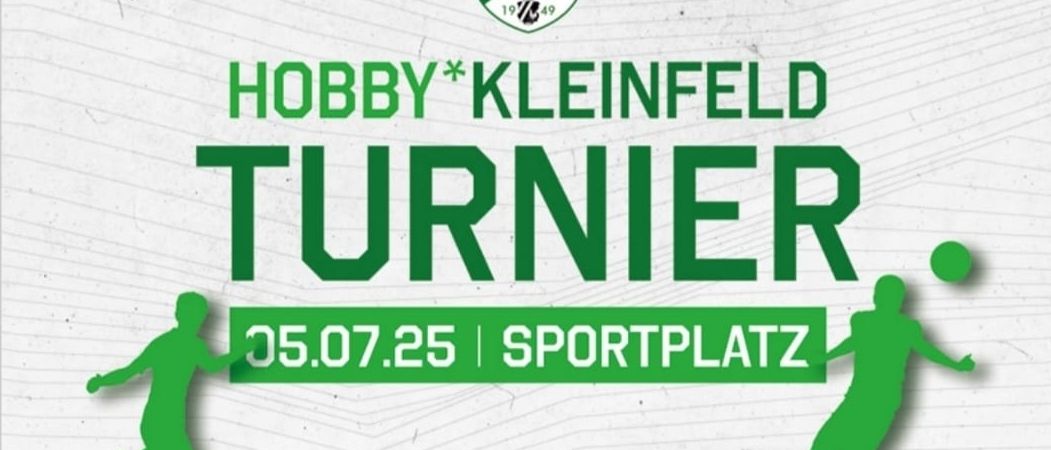 Plakat für ein Fußballturnier am 05.07.25 auf dem Sportplatz. Teams spielen 5 Feldspiele und 1 Torwartspiel. Max 10 Spieler pro Team. Eintrittsgebühr 80 Euro. Freier Eintritt zum Henndorfer Waldfest für das gesamte Team.