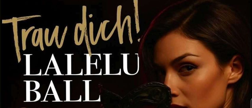 Poster für Lalelu Ball, zeigt eine Frau in schwarzer Kleidung mit einer Maske, geplant für den 31. Oktober 2026 in der Wallerseehalle Henndorf.