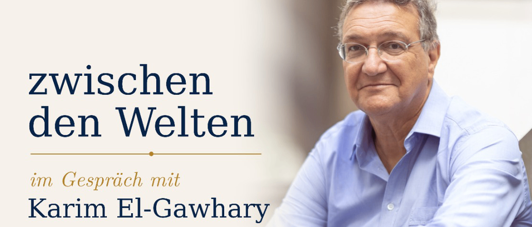 Plakat für eine Veranstaltung mit einem Mann namens Karim El-Gawhary. Die Veranstaltung trägt den Titel 'Zwischen den Welten' und beinhaltet ein soroptimistisches Aperitivo. Der Termin ist der 5. November 2026, Beginn um 19:00 Uhr.