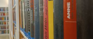 Ein Bibliotheksgang gefüllt mit Büchern, darunter Titel von Dr. Hoch, Dr. Hol und Dr. P. Die Bücher sind in Reihen auf Regalen angeordnet.