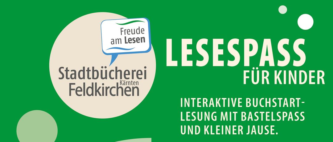 Plakat für eine kostenlose Kinderbuchveranstaltung in der Stadtbuecherei Feldkirchen. Die Veranstaltung bietet eine interaktive Lesung mit Bastelpass und kleiner Jaus für Kinder von 2 bis 4 Jahren und ihre Begleitpersonen. Sie ist für Freitag, 2. Oktober 2026, um 15 Uhr geplant.
