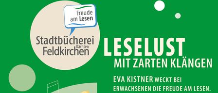 Plakat für eine Lesung bei der Stadtbücherei Feldkirchen mit Eva Kistner, einer Blockflöte und Noten. Das Ereignis findet am 7. November 2026 um 10 Uhr statt.