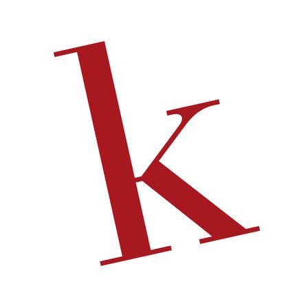 Das Bild zeigt einen einzelnen roten Buchstaben 'K'. Er ist stilisiert und scheint ein Logo oder Markenelement zu sein.
