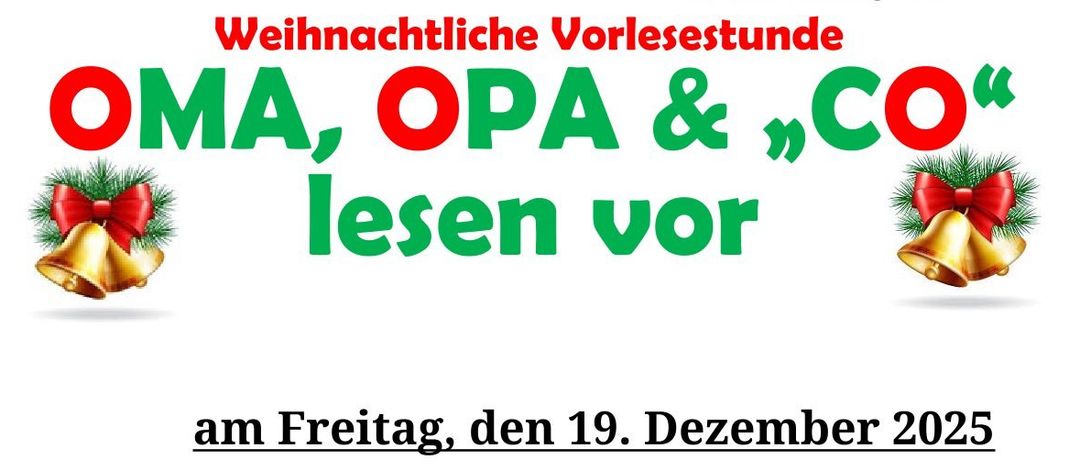 Weihnachtsvorlesung in der Gemeindebibliothek Krieglach am Freitag, 19. Dezember 2025, um 15 Uhr. Mit Weihnachtsgeschichte, Adventgewinnspielen und Weihnachtsliedern. Anmeldung bis 15.12.2025 unter 0676/674 95 61 oder gemeindebuecherei@krieglach.gv.at.