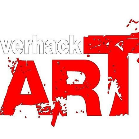 Das Bild zeigt ein rotes und weißes Logo mit dem Wort 'verhack' in weißer Schrift und 'ART' in rot, mit einem zerbrochenen Effekt.