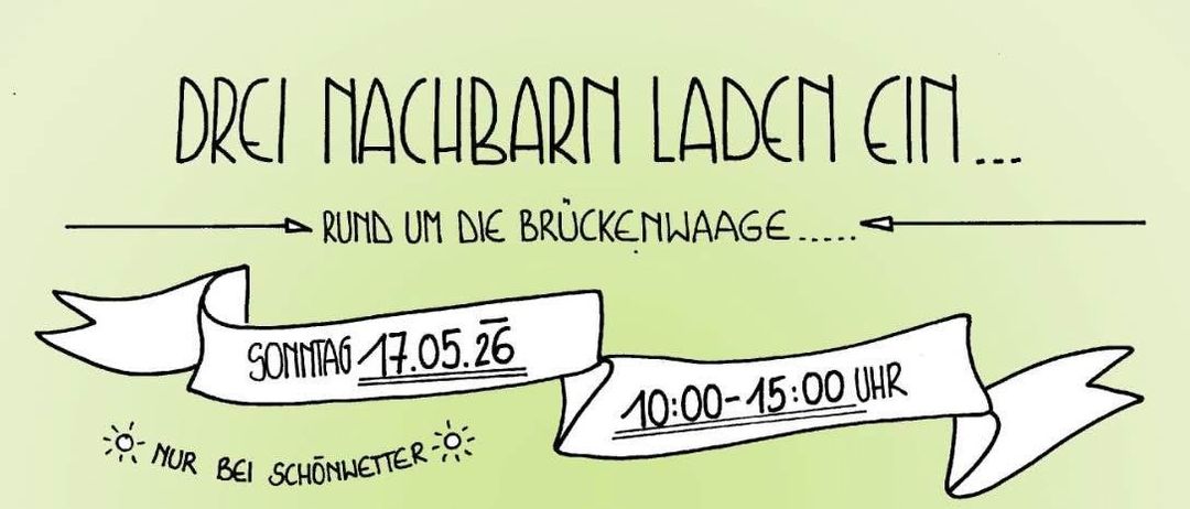 Ein Flyer für eine Veranstaltung am 17. Mai 2026 rund um die Brückenwaage, von 10:00 bis 15:00 Uhr. Er zeigt Logos von DORA, Paugger und SC Profi Max Burgau. Die Veranstaltung verspricht einen Tag voller Spaß.
