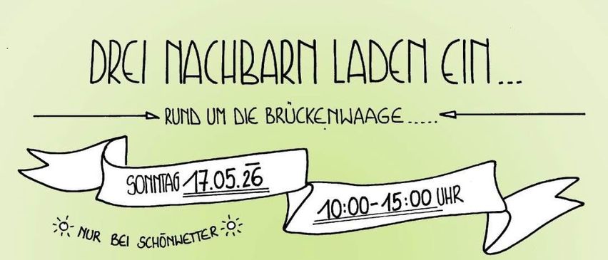 Ein Flyer für eine Veranstaltung am 17. Mai 2026 rund um die Brückenwaage, von 10:00 bis 15:00 Uhr. Er zeigt Logos von DORA, Paugger und SC Profi Max Burgau. Die Veranstaltung verspricht einen Tag voller Spaß.