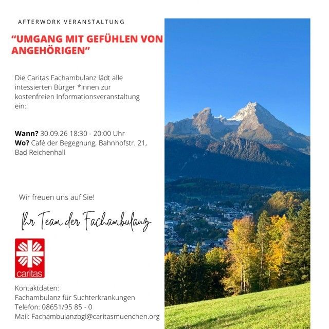 Poster for a free event by Caritas Fachambulanz for people interested in hearing disabilities. Event details include date, time, and location. Contact information is also provided.