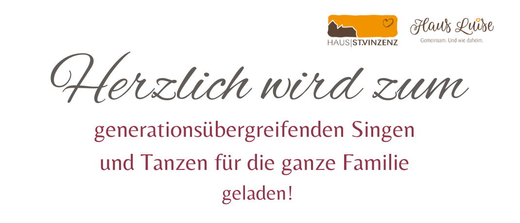 Einladung zum generationsübergreifenden Singen und Tanzen am 5. Juni, Beginn 10:00 Uhr. Dauer: ca. 1,5 Std. Freunde des Hauses St. Vinzenz sind herzlich eingeladen. Wir freuen uns auf Sie!