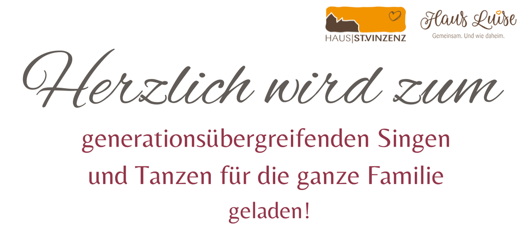 Plakat für eine Familiensingveranstaltung am 15. Oktober, Beginn 10:00 Uhr, Dauer ca. 1,5 Stunden. Freunde des Hauses St. Vinzenz sind herzlich zur 4. Familiensing eingeladen. Das Plakat zeigt Blumendekorationen und ein Herzsymbol.