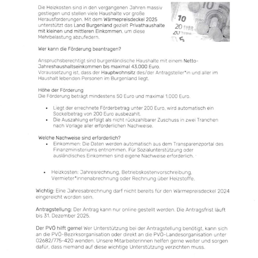 The heating costs have increased significantly in recent years, causing many households to face major cost increases. With the heating price shield 2025, the state of Burgenland aims to support private households with low and middle incomes, alleviating this burden.