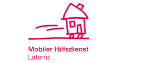 Ein stilisiertes Haus mit Rauch, der aus dem Schornstein kommt, ist auf einem weißen Hintergrund gezeichnet. Darunter stehen die Worte 'Mobiler Hilfsdienst Laterns'.