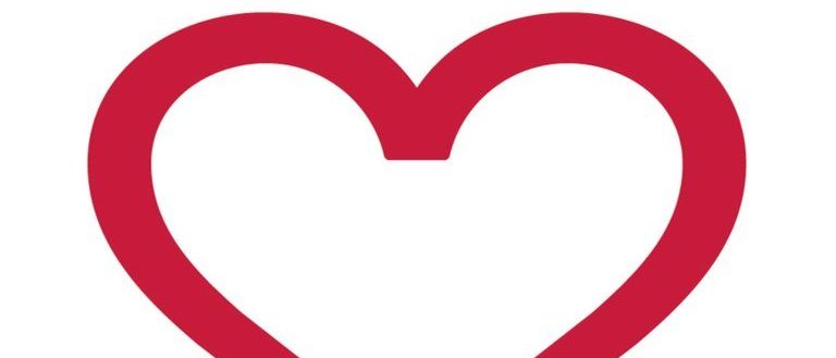 Ein rotes Herzsymbol befindet sich über einer roten gebogenen Linie, die einem Lächeln ähnelt, auf weißem Hintergrund.