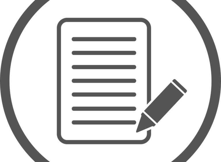 Ein grauschattierter Icon eines Dokuments mit einem Stift, beides in einem Kreis.