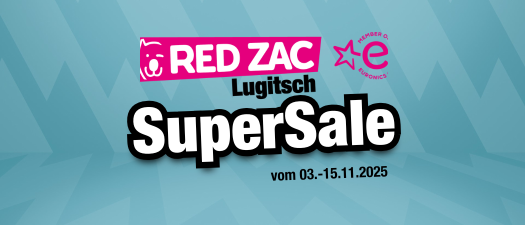 Werbung für Red Zac Lugitsch SuperSale vom 03.-15.11.2025. Zeigt ein rotes Logo mit weißem Text auf blauem Hintergrund.