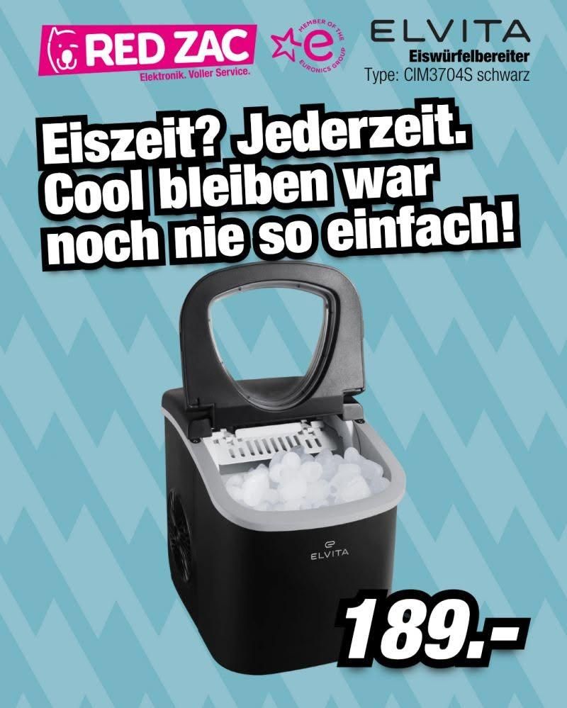 Eiswürfelbereiter Elvita CIM3704S schwarz mit Eiswürfeln gefüllt