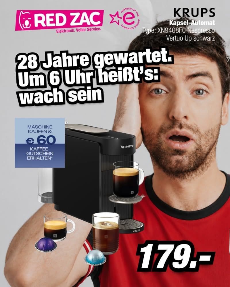 Krups Nespresso Vertuo Up: Kaffee bereit. Spieltag kann kommen.