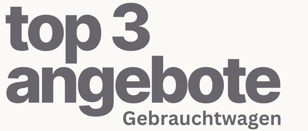 Das Bild zeigt die Top 3 Angebote für Gebrauchtwagen. Die aufgelisteten Modelle sind MG EHS, MG Marvel und Citroen C4, mit Preisen ab 19.990 Euro, 21.990 Euro und 13.990 Euro.