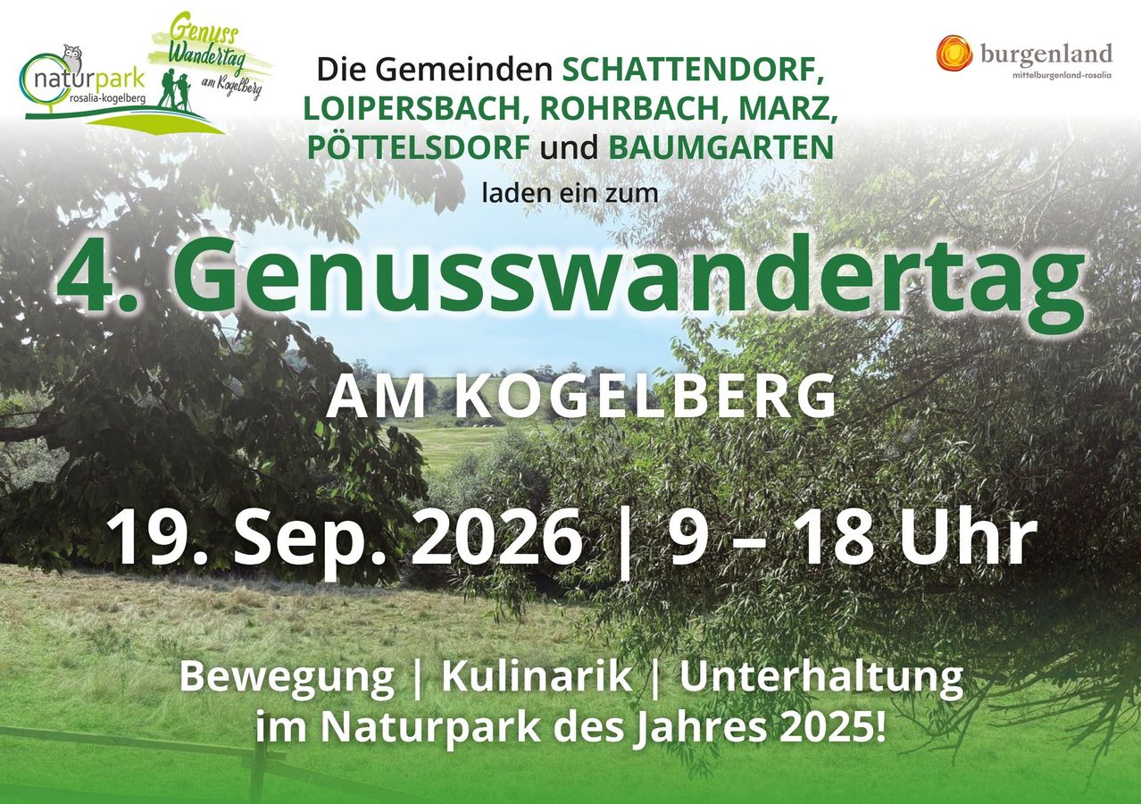 Plakat für eine Naturveranstaltung auf dem Koglberg, zur Genusswanderung am 9. September 2026 von 9 bis 18 Uhr im Naturpark.