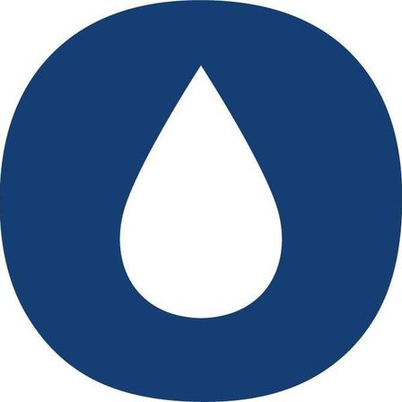 Blauer Kreis mit einem weißen Tropfen in der Mitte, ähnlich einem Wassertropfen.