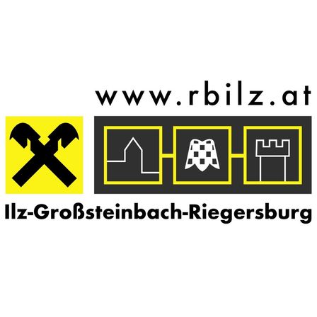 The logo for Iltz-Grobsteinbach-Riegersbrug, featuring a crossed hammer symbol, a house, a chessboard, and a castle. The website is www.rbiltz.at.
