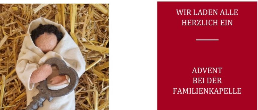 Ein Bild für den 1. Adventssonntag am 30. November 2025 um 17 Uhr. Es zeigt Jesus als Schlüsselkind mit einer ganz eigenen Wirklichkeit, symbolisierend das Öffnen der Advents- und Weihnachtszeit. Es beinhaltet gemeinsames Singen, Gebete und Familienfeiern.