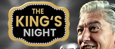 Werbeposter für The King's Night, eine Hommage an Elvis Presley, geplant für den 27. und 28. Februar 2026. Ein älterer Mann in Anzug hält ein Mikrofon und lächelt.