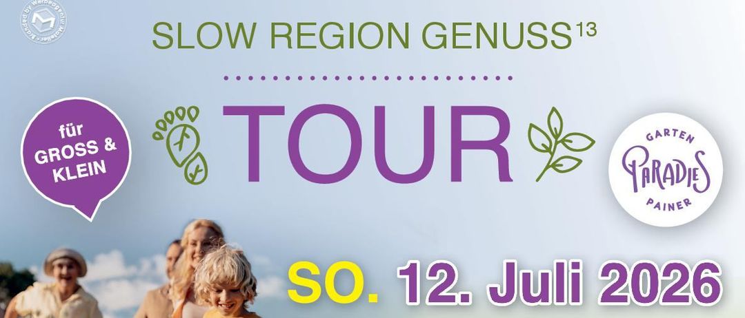 Ein Plakat für die Gartenparadies Painer Veranstaltung am 12. Juli 2026 in Eggersddorf mit kostenlosem Eintritt. Angebote umfassen Impulsvorträge, Live-Musik, E-Bike-Testfahrten und ein Kinderprogramm.