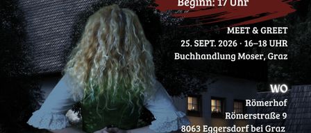 Plakat für ein Festival mit kriminalistischen Geschichten, mit einer Frau, die ein Messer hält, dunklem Hintergrund und Veranstaltungsdetails.