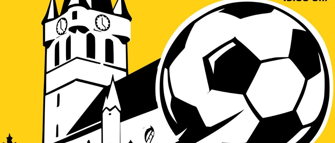 Plakat für das Elfer Turnier-Event. Zeigt eine Kirche, einen Fußball und Text auf Deutsch. Geplant für den 4. Juli 2026 um 13:00 Uhr.